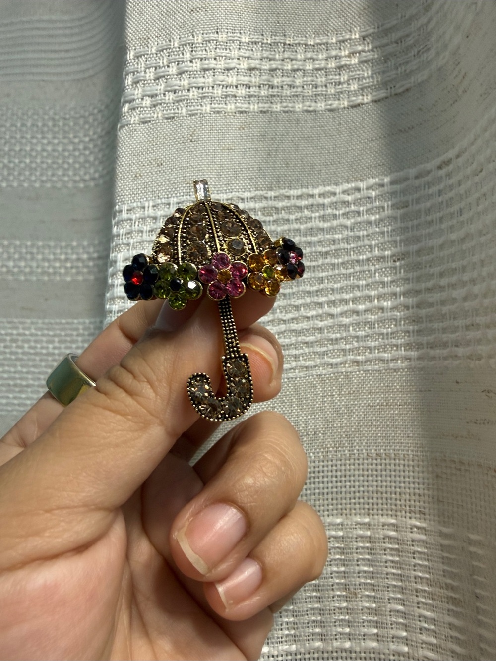 Umbrella Flower Rhinestone Brooch - Multicolor